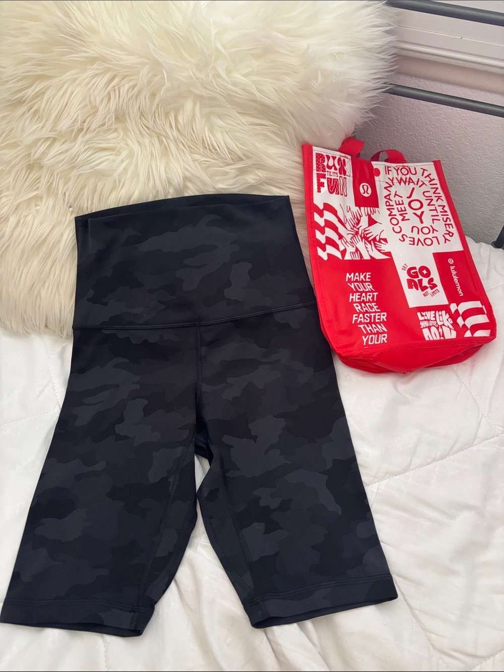 lululemon athletica Girls' Black Camo High-Rise Bike Shorts
